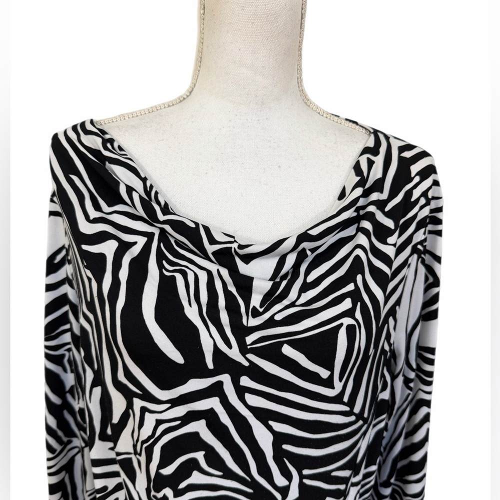 Jones New York Top Black/white Missing Size Tag See Descrip 3/4 Sleeve Tie Side - Picture 3 of 7